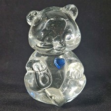 Vintage Fenton Art Glass Clear Birthday Bear Figurine September blue saphire picture