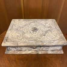 INCOLAY GENUINE STONE HAND CARVED TRINKET JEWELRY HINGED 11”BOX EXQUISITE picture