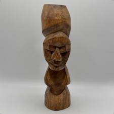 Vintage African Tribal Folk Art Hand Carved Wood Bust Sculpture 12 1/2” /cb picture