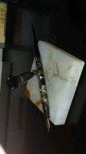 Antique Moore Junior 3- 14kt Gold Fountain Pen Desk Set Marble Base picture