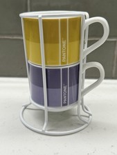 Egan Pantone Linear Stacking Mug Set w Rack NWOT Porcelain Italy picture