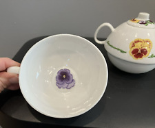 Royal Tara Ireland Fine Bone China Sm Teapot Removable Cup Pansies Tiley Frost picture
