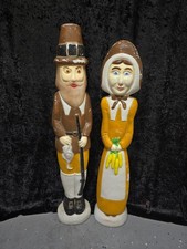 Vintage Don Featherstone Man and Woman Thanksgiving Pilgrim Blow Molds picture