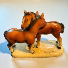 Ceramic Figurine HORSES Japan Crackle Glaze Base Vintage picture