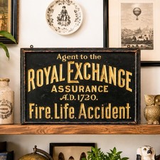 Rare Royal Exchange Assurance Antique Pressed Metal Advertising Sign Wall Decor picture