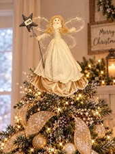 Pottery Barn Kids Fabric Angel Christmas Tree Topper Rustic Wish Cream Gold Doll picture