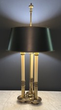 Stiffel French 3-Light Candle Bouillotte 30” Brass Trefoil Base Lamp w/ Shade picture