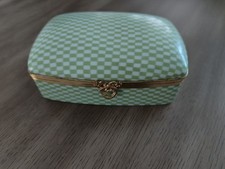 Vintage Chamart Limoges Porcelain Green and White Checkered Trinket Box picture