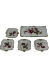 VTG Royal Sealy Japan Porcelain Dresser Vanity Set 5 Pc Hand Painted Pink Roses picture