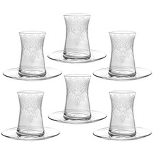 12pc Turkish Tea Set Glass Teacups Saucers Zamzam Cups Glasses Armudu 6x150 ml picture
