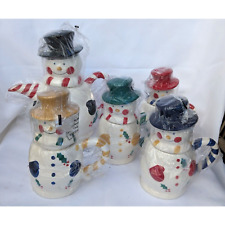 Temptations Snowman Christmas Winter Tea Set 5 Piece Teapot 4 Mugs Cups Lids New picture