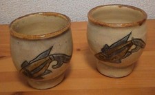 Jiro Kinjo Nanmegen Tsuboya Ware Fish Motif Tea Cups 2 Set Japan Tea Utensils picture