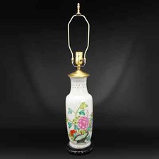 Chinese Polychrome Peony Vase Lamp Republic Period picture