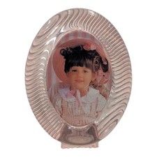 1980s Vintage Pink Clear Acrylic Oval Free Standing Novelty Picture Frame picture