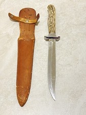 Vintage INOX Bowie Stag Fixed Blade Knife w/Sheath Very Rare & Heavy picture
