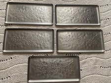 5 VTG Hand Forged Aluminum Hand-Wrought Serving Trays Embossed Dogwood Flowers picture