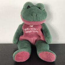 VINTAGE MARY MEYER GREEN BURGANDY FROG PLUSH - I HEART GIRL SCOUT VOLUNTEERS picture