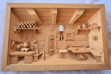 Vintage German/Dutch Wooden Hand Carved Handmade Alpine Cottage 3D Diorama Frame picture