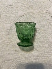 Dugan Glass Co. Green, Jeweled Heart Pattern Toothpick Holder.  picture