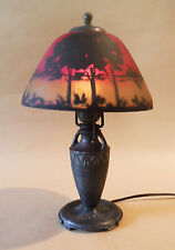 Antique Arts & Crafts Moe Bridges Table Boudoir Accent Reverse Painted Lamp picture