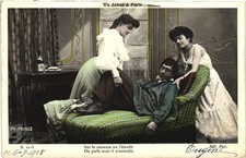 1905 Paris Risque Postcard Un Début à Paris ND Phot. Hand Tinted Funny picture