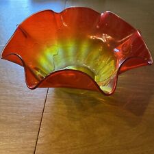 Vtg BLENKO Amberina Glass Ruffle Scalloped Handblown Art Glass Bowl 9