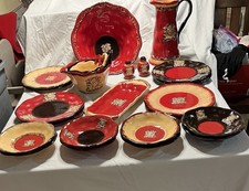 Bella Casa by Ganz Red & Black Dinnerware Serveware Lot Plates Bowls Pitcher picture