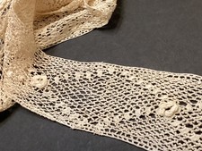 1+ Yds- Antique Victorian 2” Irish Crochet Roses Lace 3D TRIM Ecru VTG Handmade picture
