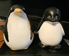 Vintage Ceramic Penguin Piggy Bank Set of 2 Retro 4.5