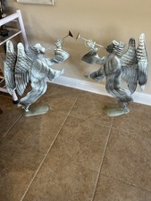 Vtg Pair Of  Tin Metal Angels Indoor Outdoor Standing Or Hanging 23x33” RARE picture