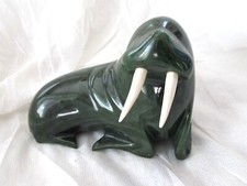 Canadian Spinach Nephrite Jade British Columbia Carved Walrus Sculpture D. Wong picture