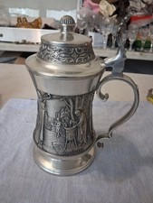 Fabulous VINTAGE GERMAN GRENNINGLOH PEWTER LIDDED STEIN 3 SCENES 95% ZINN picture