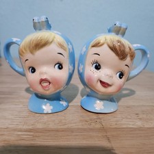 Vintage Napco Miss Cutie Pie Blue Salt & Pepper Shakers 1950s  picture