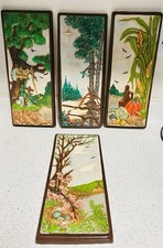 VTG Hand Painted Chalk Wear Four Seasons Wall Hangings Set of 4 picture