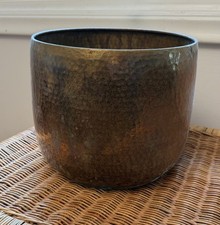 Vintage hammered Brass Bronze Planter Pot Marked Hong Kong 9” X 11” Wide picture