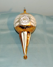 Vtg West German Jumbo Triple Indent Finial Glass Christmas Ornament 9” picture