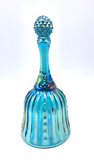 Vintage Fenton Faberge Aqua Blue Iridescent Carnival Glass Bell Original Label picture