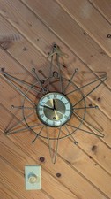 Vintage Welby Atomic Starburst Sunburst Wall Clock 16” Gold Mid Century w/Key picture