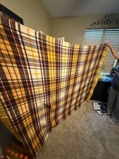 Vintage Faribo Faribault Pure Wool Plaid Blanket Brown Gold Satin Trim USA 92x76 picture