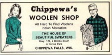 Chippewa's Woolen Shop Indian Moccasins Chippewa Falls WI 1975 WI Ad TAK2-M42 picture