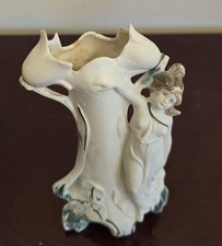 Antique  Bisque Porcelain  Vase Female & Floral 6” Art Nouveau picture