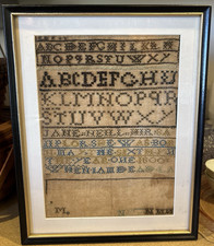 Antique 1800's Needlework Sampler Jane Neill Born May 6 1801 Framed Folk Art picture