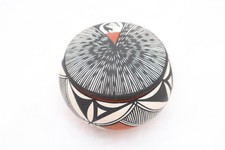 VTG Native American Acoma Pueblo Pottery Dish With Lid Box Pot Signed picture
