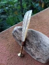 Early 20th Century Carved Mother Of Pearl And Brass Custom Tobacco Pipe Tamper picture