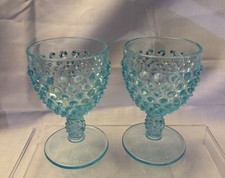 Pair of 2 Fenton Hobnail Blue Wine Glasses picture