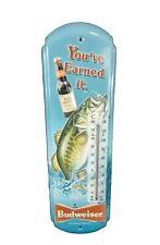 Budweiser Anheuser Busch 2007 Thermometer Tin Sign Man Cave Decor Fishing picture