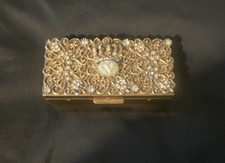 VTG Mid-Century Fifth Avenue Gold Filigree Compact Pearl Rhinestone Crown Motif picture