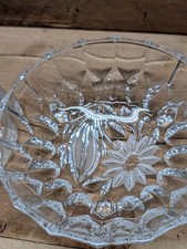 Vintage Clear Pressed Glass Covered Candy Dish Frosted Sunflower Footed Lid 7