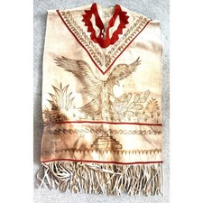 Gomez Poncho Suede Leather Handmade Folk Art Vtg. Eagle Cactus Fringe One Size picture