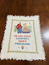 Vintage Hand Embroidered Sampler Courting Couple Picket Fence and Quote picture